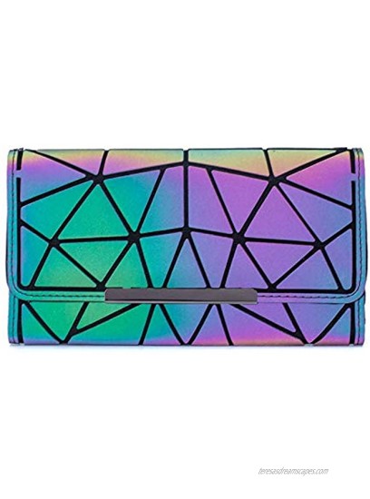Women Wallets Luminous Geometric Long Purse Holographic Reflective Money Clip Credit Card Clutch by LOYOMA