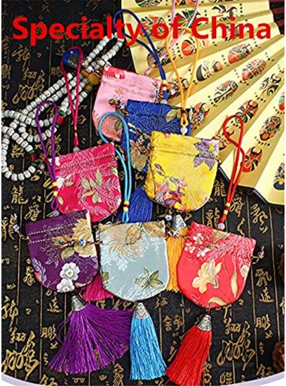 6pcs Chinese Sachet Silk Brocade Coin Bags Pouches with Drawstring Jewelry Gift Bag Candy Sachet Pouch Small Chinese Embroidered Organizers Pocket for Women Girls Dice Necklaces Earrings Bracelets