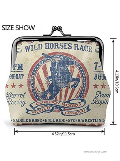 antcreptson Western Pioneers Rodeo Printed Coin Purse Vintage Pouch Buckle Clutch Bag Kiss-Lock Change Purse Floral Clasp Closure Wallets for Women Girl