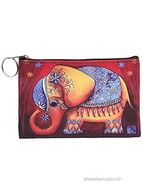 Auony Leather Coin Purse Elephant Coin Change Bag Zipper Small Purse Wallets with Keychain Elephant
