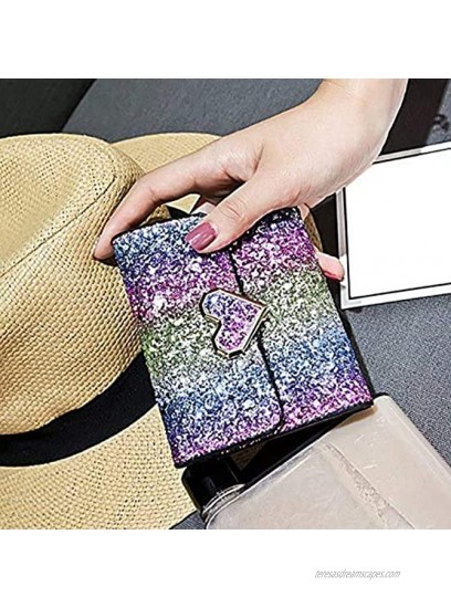 Bestmaple Multicolor Metal Sequins Small Wallet PU Leather Patchwork Hasp Mini Wallet for Women Girls Money Wallet Card Coins BagHeart button