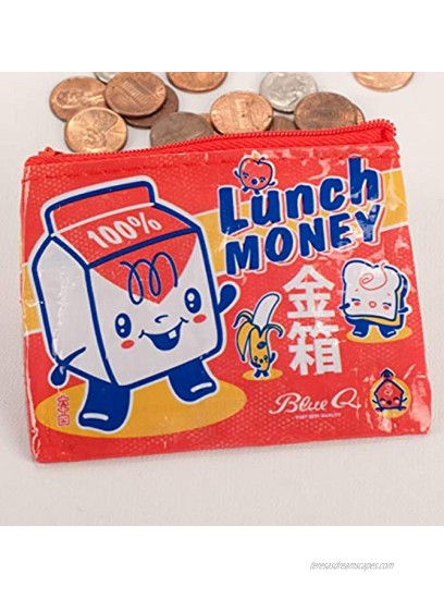 Blue Q Coin Purse Lunch Money. Made from 95% recycled material the ultimate little zipper bag to corral cash credit cards ear buds gift cards stamps coins. 3h x 4w.