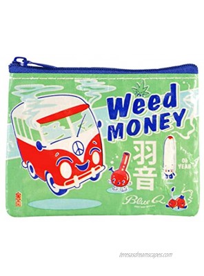 Blue Q Coin Purse Weed Money. Made from 95% recycled material the ultimate little zipper bag to corral money ear buds gift cards stamps vitamins coins. 3"h x 4"w.
