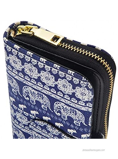 Bohemian Purse Wallet Canvas Elephant Pattern Handbag with Coin Pocket and Strap