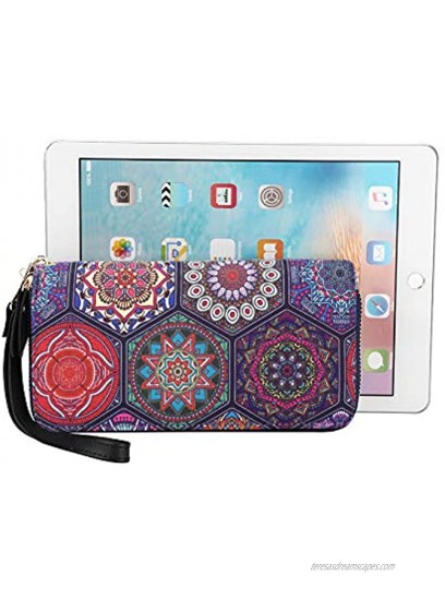 Bohemian Purse Wallet Canvas Elephant Pattern Handbag with Coin Pocket and Strap P-Red Flower Large