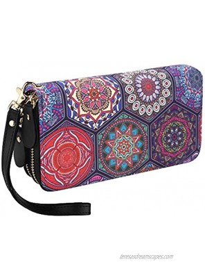 Bohemian Purse Wallet Canvas Elephant Pattern Handbag with Coin Pocket and Strap P-Red Flower Large