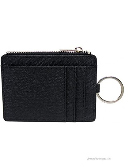 Boshiho Saffiano Leather Credit Card Holder Coin Change Purse with Key Ring Keychain
