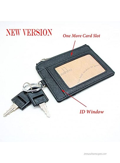Boshiho Saffiano Leather Credit Card Holder Coin Change Purse with Key Ring Keychain