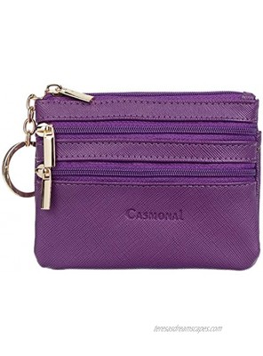 Casmonal Womens Genuine Leather Coin Change Purse Pouch Slim Minimalist Front Pocket Wallet Key Ring