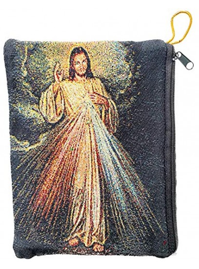 Catholic Rosary Tapestry Pouch Jesus Christ Divine Mercy Keepsake Case