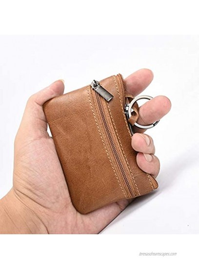CNHUALAI Genuine Leather Coin Purses Mens Women Leather Zipper Coin Purse Pouch Slim Change Credit Card Holder Slim Wallet Key Holder Change Pouch Small Wallet black