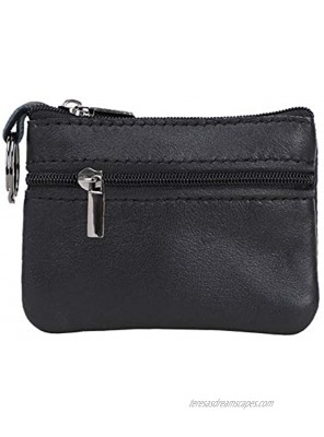 CNHUALAI Genuine Leather Coin Purses Mens Women Leather Zipper Coin Purse Pouch Slim Change Credit Card Holder Slim Wallet Key Holder Change Pouch Small Wallet black