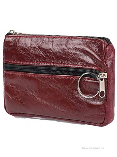 Coin Purse Pouch for Men and Women Genuine Leather Mini Cash Wallet with Keychain Ring Holder