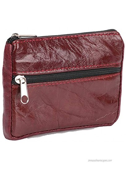 Coin Purse Pouch for Men and Women Genuine Leather Mini Cash Wallet with Keychain Ring Holder