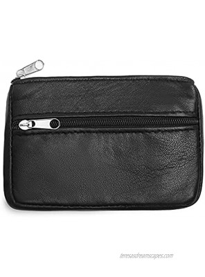 Coin Purse Pouch for Women Genuine Leather Mini Cash Wallet with Keychain Ring Holder Black