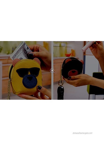 Cute Dog Small Mini Coin Purse,100% Soft Genuine Leather Change Purse Wallet with Keychain and Zipper for Women yellow
