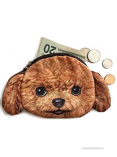 Cute Poodle Dog Face Zipper Closure Purse | Puppy Head Coin Wallet