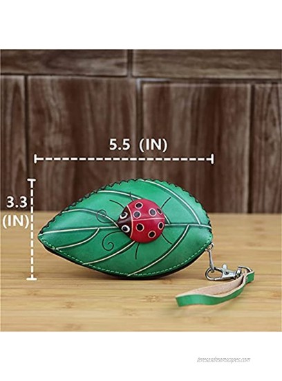 Fanyixuan Ladies Leaf Ladybug Leather Coin Purse Can Put Coin Clutch Bag Handmade Leather Creative Key Case