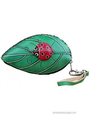 Fanyixuan Ladies Leaf Ladybug Leather Coin Purse Can Put Coin Clutch Bag Handmade Leather Creative Key Case