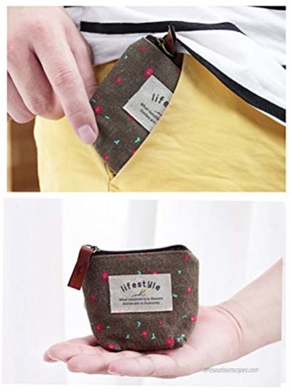 FENICAL 4Pcs Flower Canvas Coin Purse Zipper Mini Wallet Coin Bags Purse Card holder for Women Girls Random Color