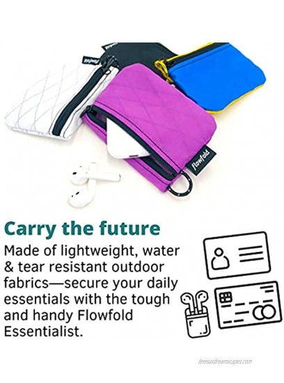 Flowfold Mini Zipper Pouch Water Repellent Small Zippered Pouches for Keys ID Cards & AirPods Case Made in USA Grey