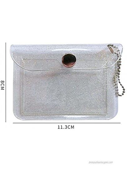 Glitter Transparent Coin Purse Card Case 2PCS PVC Waterproof Card Bag Portable Jelly Keychain Wallet Pouch for Women white