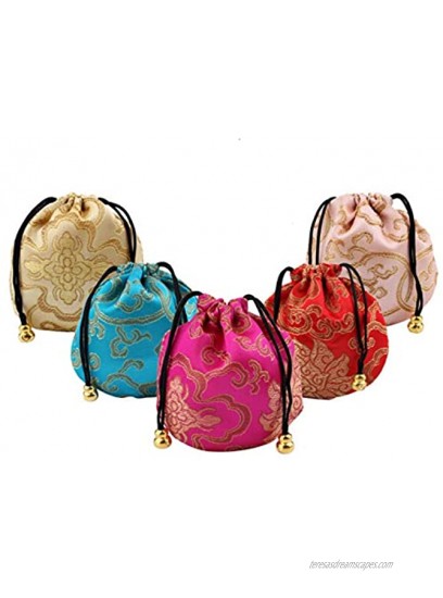 Halloluck 16pcs Silk Brocade Jewelry Pouch Bag Drawstring Coin Purse Gift Bag