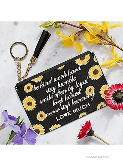 Inspirational Sunflower Leather Wallet for Women Be Kind Work Hard Love Much Positive Card Case Gift for Her Motivational Coin Purse Birthday Christmas for Sister Friend Daughter