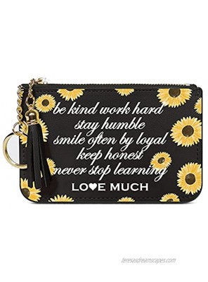 Inspirational Sunflower Leather Wallet for Women Be Kind Work Hard Love Much Positive Card Case Gift for Her Motivational Coin Purse Birthday Christmas for Sister Friend Daughter