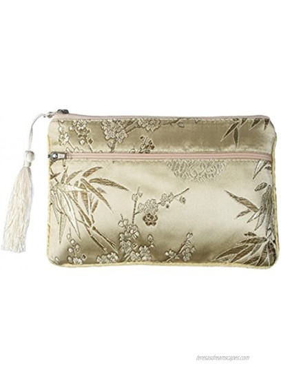 kilofly 2 pc Chinese Silk Brocade 2 Zipper Pocket Tassel Jewelry Bag Gift Pouch