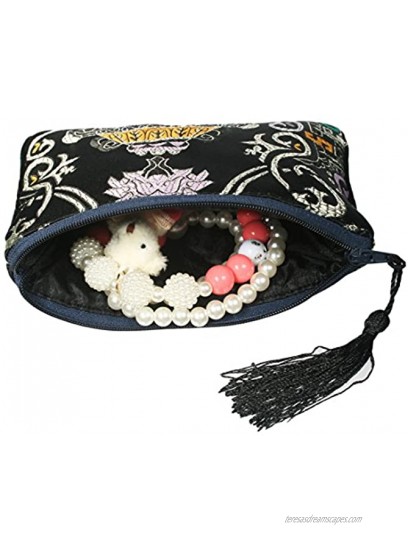 kilofly 2 pc Chinese Silk Brocade Padded Tassel Zipper Jewelry Bag Gift Pouch