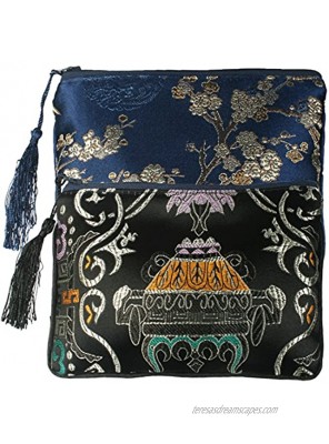kilofly 2 pc Chinese Silk Brocade Padded Tassel Zipper Jewelry Bag Gift Pouch