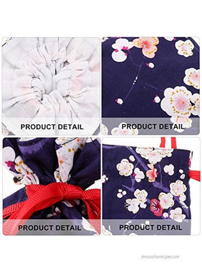 NUOBESTY Japanese Drawstring Bag Kimono Purse Pouch Cherry Blossom Sakura Bag Floral Embroidered Jewelry Bag Coin Purse Gift Bag Dark