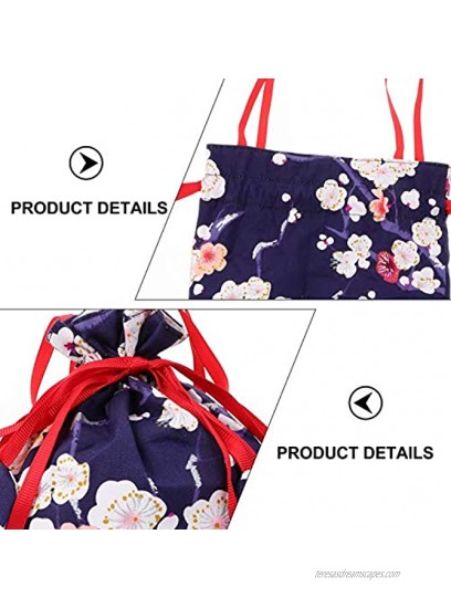 NUOBESTY Japanese Drawstring Bag Kimono Purse Pouch Cherry Blossom Sakura Bag Floral Embroidered Jewelry Bag Coin Purse Gift Bag Dark