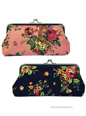 Oyachic 2 Packs Coin Purse Cell Phone Pouch Rose Pattern Clasp Closure Wallet 7.1"L X 3.5" H