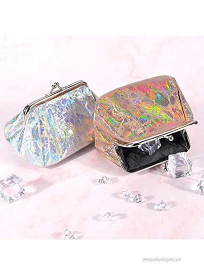 Oyachic 2 PCS Hologram Coin Purse Iridescent Clutch Purse Kiss Lock Change Pouch Holographic Makeup Bag Laser Women Wallet