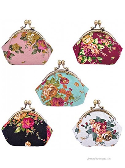 Oyachic Printed Coin Purse Vintage Pouch Buckle Clutch Bag Kiss-lock Change Purse Floral Clasp Closure Wallets For Women Girl