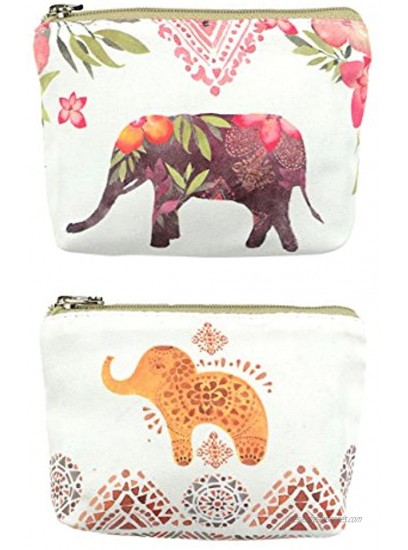 POPUCT Women's Canvas Mini Card Hold Coin Purse with Zipelephant 2 pack