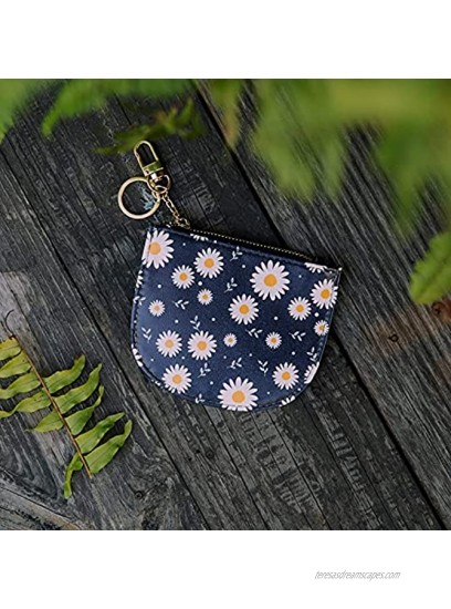 Rose Lake Floral Coin Purse Pouch Change Wallet Card Holder with Zipper Key Chain Ring for Girls Women Gifts