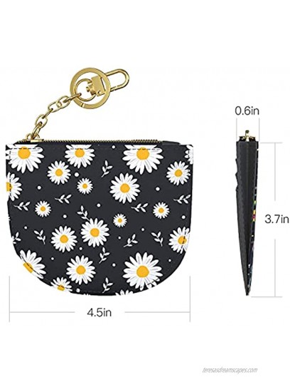 Rose Lake Floral Coin Purse Pouch Change Wallet Card Holder with Zipper Key Chain Ring for Girls Women Gifts