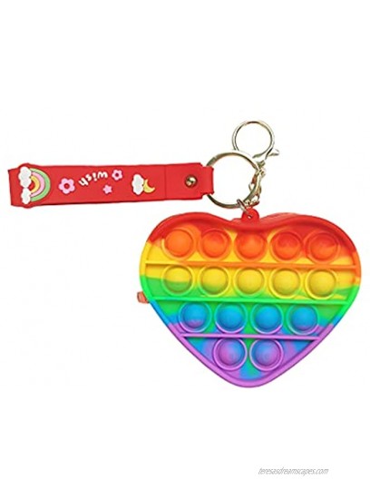 Small Zippered Change Headphone Bag Wallet Relieve Stress Push Pop Bubble Sensory Women Coin Purse Headphone Bag Soft Silicone with Keychain Red Heart