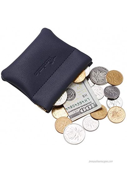 Travelambo Leather Squeeze Coin Purse Pouch Change Holder For Men & Women 2 pcs set Blue Navy