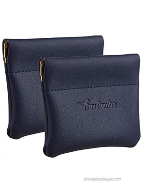 Travelambo Leather Squeeze Coin Purse Pouch Change Holder For Men & Women 2 pcs set Blue Navy
