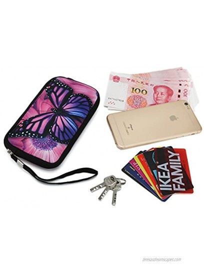 Unisex Portable Washable Travel All Smartphone Wristlets Bag Clutch Wallets Change Purse,Pencil Bag,Cosmetic Bag Pouch Coin Purse Zipper Change Holder With Strap Purple Butterfly