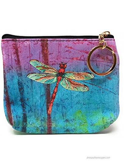 Value Arts Colorful Dragonfly Coin Purse Pouch with Key Ring