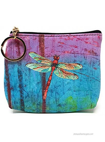Value Arts Colorful Dragonfly Coin Purse Pouch with Key Ring