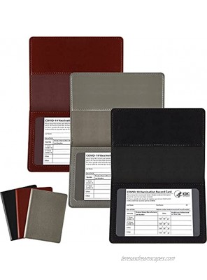 3 Pieces PU Leather Card Holder Vaccination Certificate Holder Vaccination Card Protector Waterproof Immunization Record Card Holder for Business ID Card Passport Black Brown Gray