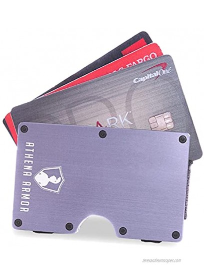 Athena Armor Women's Minimalist Wallet Small Slim RFID Blocking Lightweight Aluminum Metal Credit Card Holder with Thin Compact Money Strap for Ladies Purple