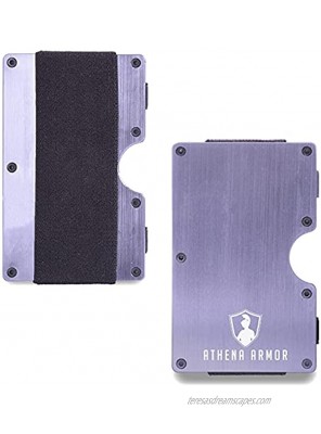 Athena Armor Women's Minimalist Wallet Small Slim RFID Blocking Lightweight Aluminum Metal Credit Card Holder with Thin Compact Money Strap for Ladies Purple