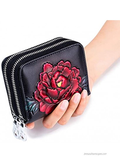 BAKUN Flower Leather Business Name Card Holder Wallet Leather Credit Card ID Case Holder Security Travel Wallet